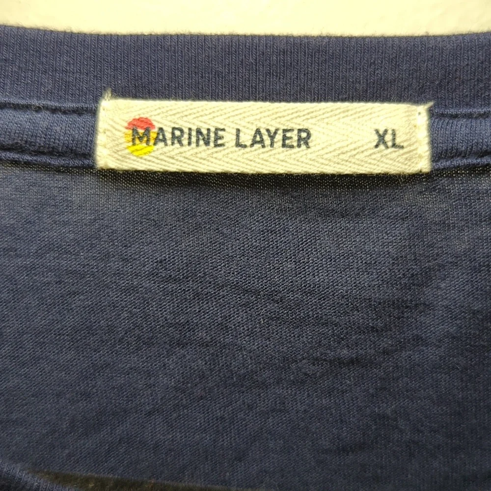 Marine Layer Men's Striped Short Sleeve Tee Navy + White Cotton Modal Size XL - Picture 3 of 6